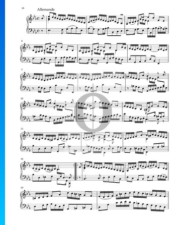 Suite en mi bemol mayor, BWV 1010: 2. Alemanda Partitura