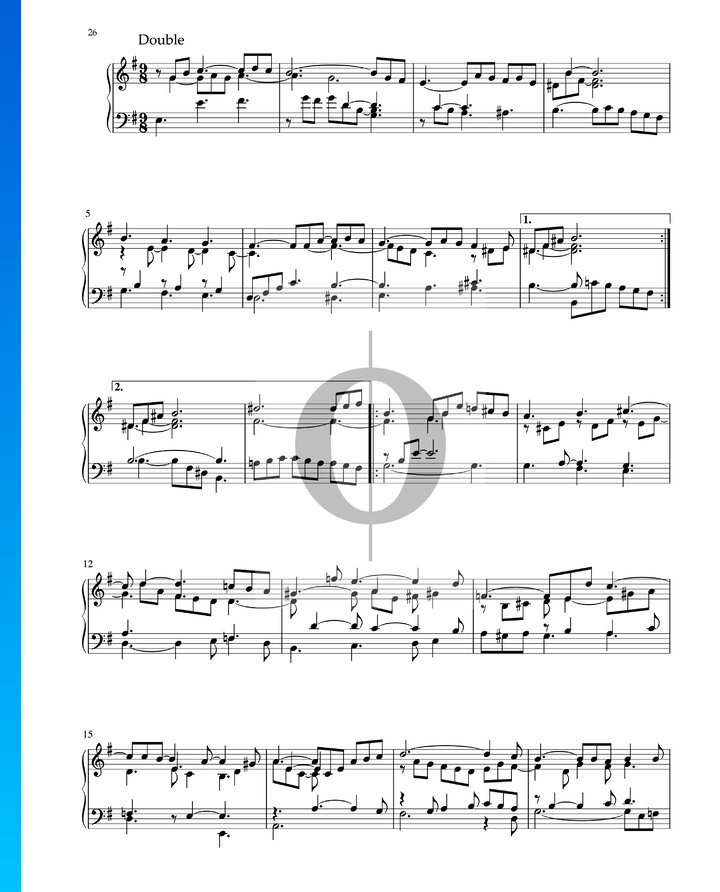 Partita in E Minor, BWV 1002 6. Double (Johann Sebastian Bach) Piano