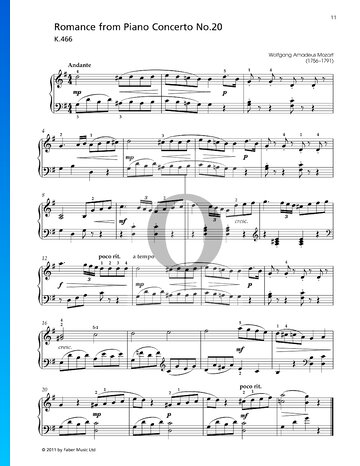 Klavierkonzert Nr. 20 d-Moll, K. 466: 2. Romanze Musik-Noten