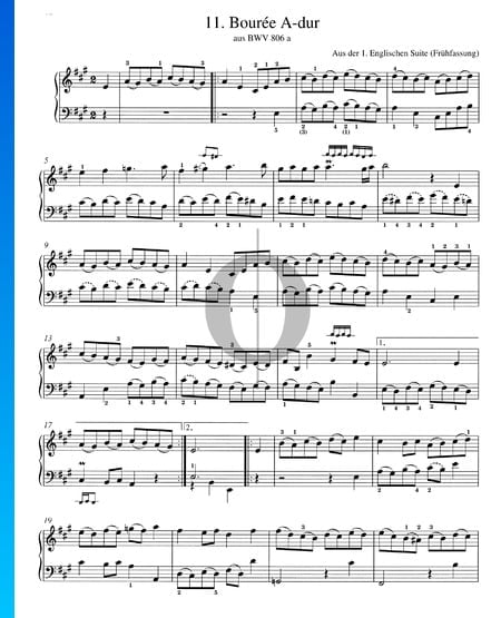Bourrée A-Dur, BWV 806a Musik-Noten