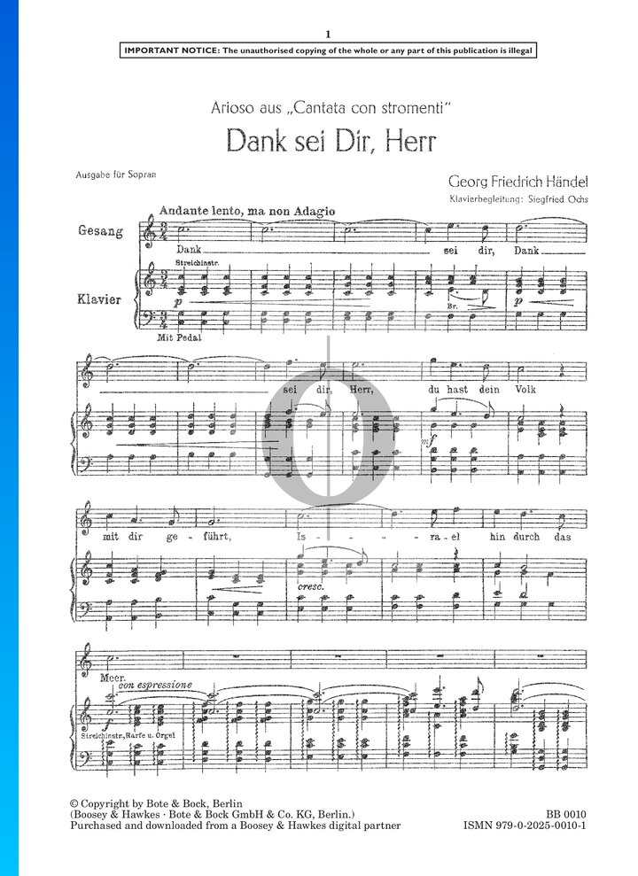 Dank sei Dir, Herr (Georg Friedrich Händel) Piano Sheet Music - OKTAV