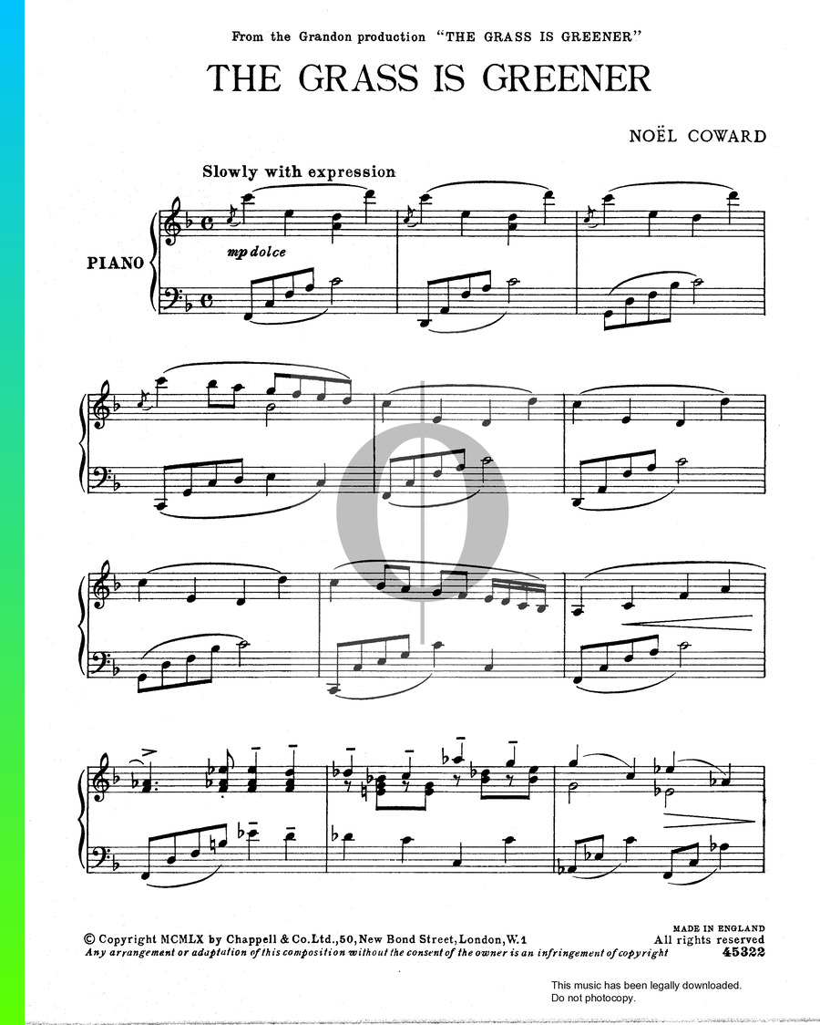 The Grass Is Greener Piano Sheet Music from The Grass Is Greener by