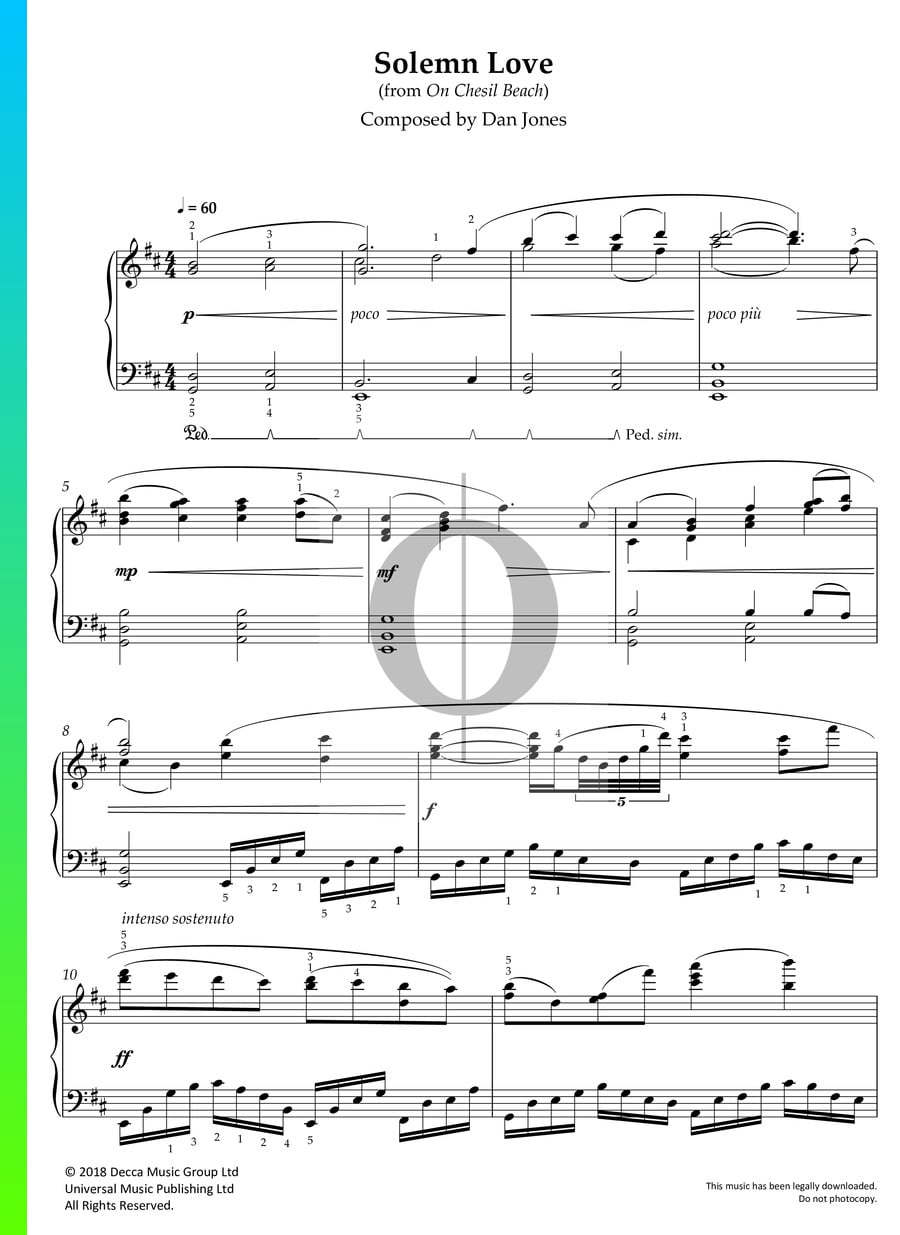 Solemn Love Piano Sheet Music from On Chesil Beach by Dan Jones OKTAV