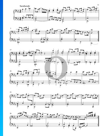 Partition Suite en Mi bémol Majeur, BWV 1010: 4. Sarabande