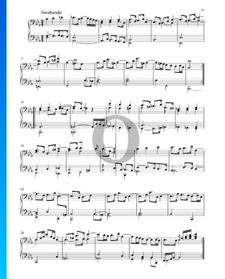 Suite en Mi bémol Majeur, BWV 1010: 4. Sarabande Partition