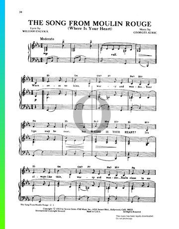 The Song From Moulin Rouge (Where Is Your Heart) Sheet Music