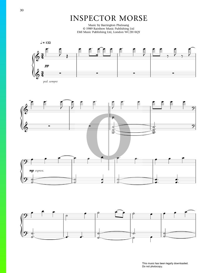 Inspector Morse Piano Sheet Music from Inspector Morse by Barrington