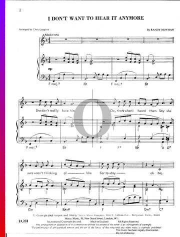 I Don't Want To Hear It Anymore Sheet Music