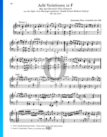 Eight Variations in F-Major, KV 352 (374c) Sheet Music