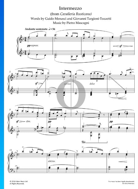Cavalleria Rusticana, Intermezzo Sheet Music
