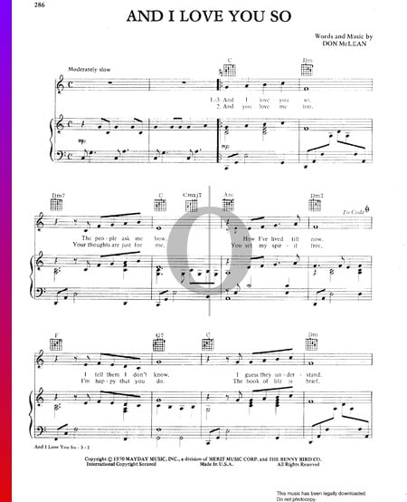 And I Love You So Musik-Noten