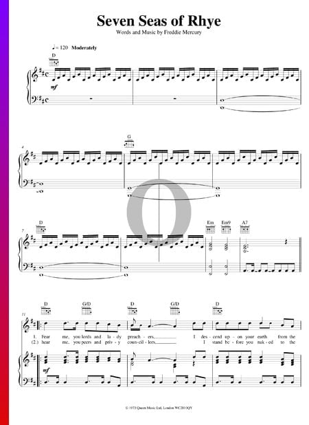 Seven Seas Of Rhye Sheet Music
