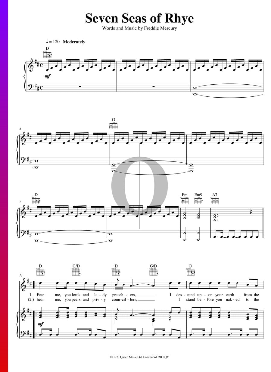 Seven Seas Of Rhye Queen Piano Sheet Music Oktav