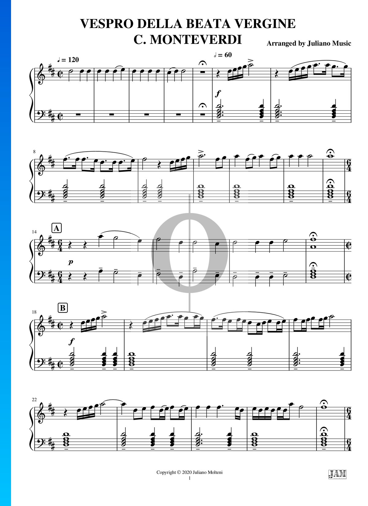 Vespro Della Beata Vergine Sheet Music (Piano Solo) - OKTAV