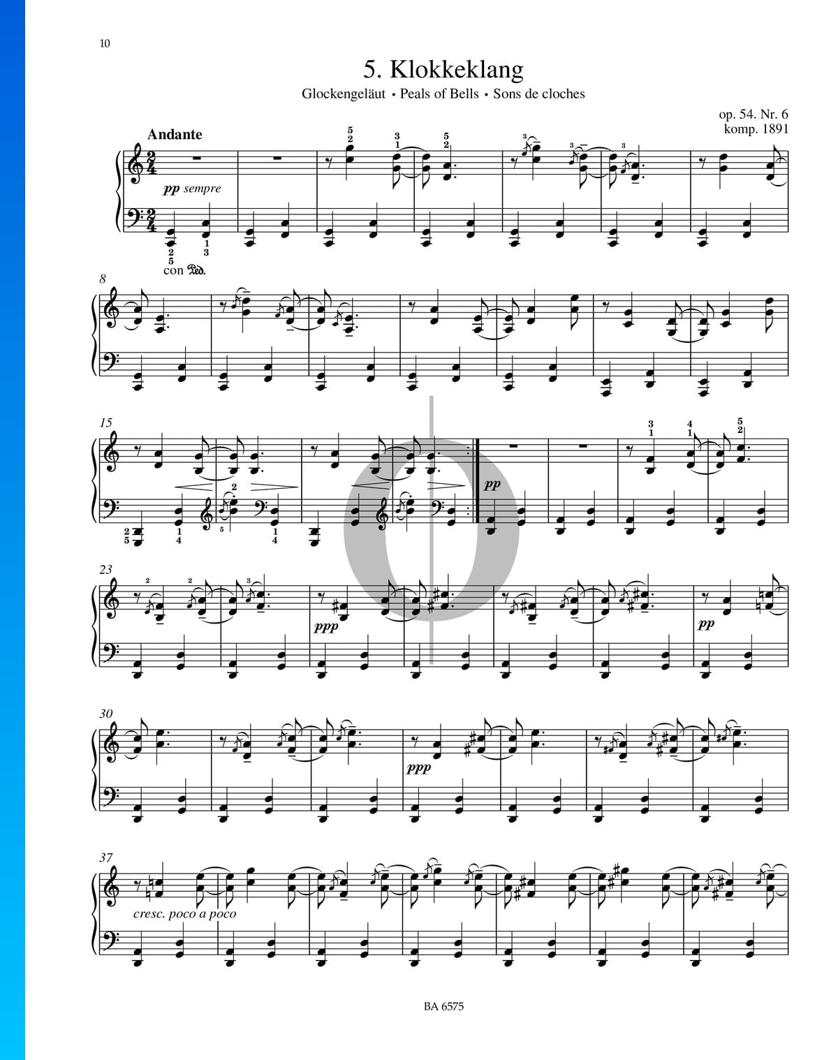 Klokkeklang, Op. 54. No. 6 Sheet Music (Piano)