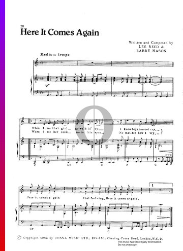 Here It Comes Again Sheet Music