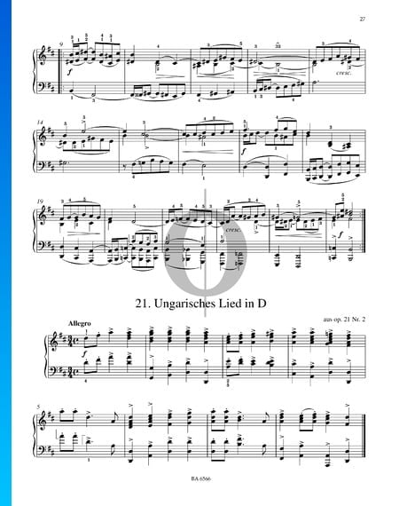 Chanson Hongroise Ré Majeur, Op. 21 No. 2 Partition