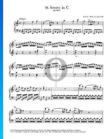 Sonata para piano n.º 16 en do mayor, KV 545: 1. Allegro Partitura