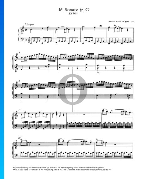 violento legal Endulzar Sonata para piano n.º 16 en do mayor, KV 545: 3. Allegretto Partitura »  Wolfgang Amadeus Mozart (Piano Solo) | Descarga PDF - OKTAV