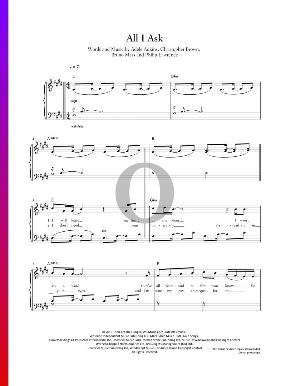 All I Ask Adele Piano Sheet Music Oktav