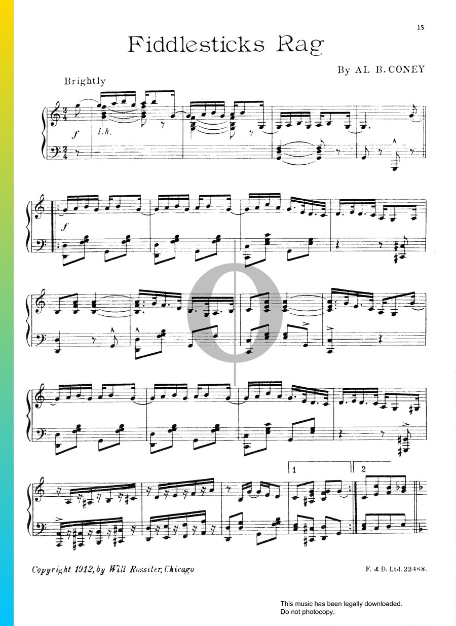 Fiddlesticks Rag (Al B. Coney) Piano Sheet Music - OKTAV