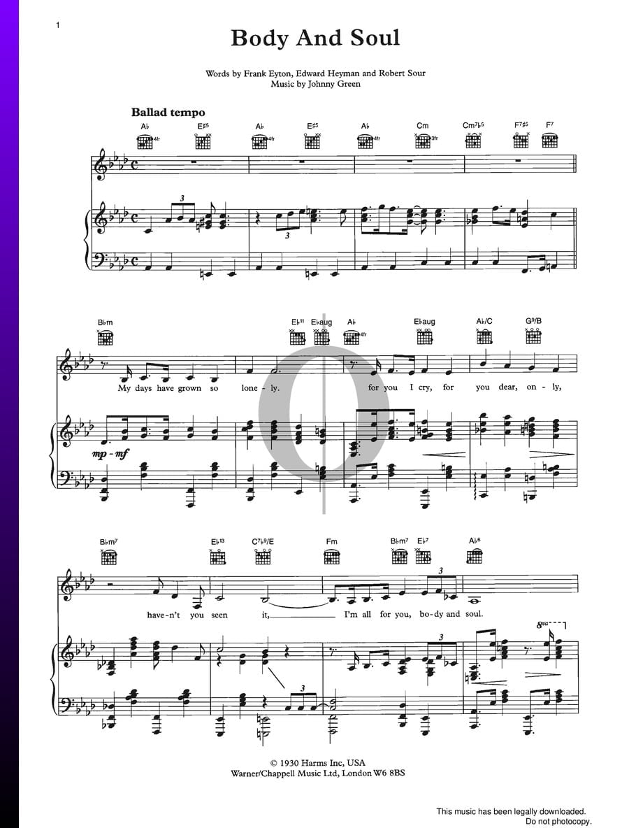 Body And Soul (John W. Green) Piano Sheet Music OKTAV