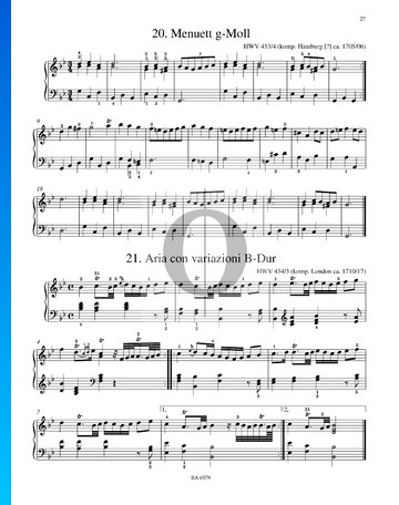 Aria con variaciones en si bemol mayor, HWV 434/3 Partitura