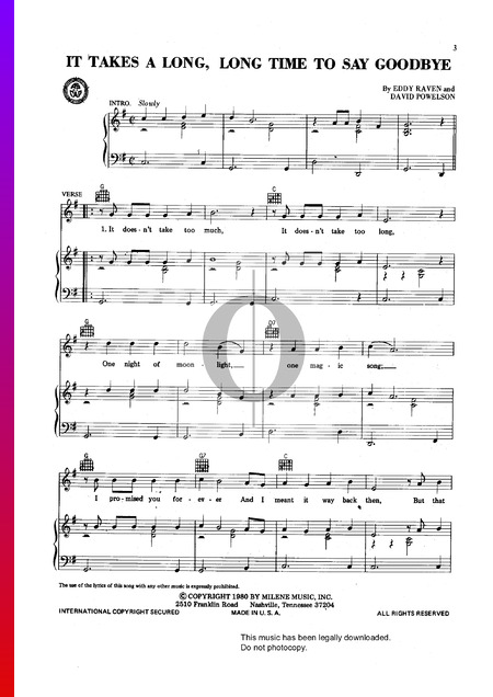 It Takes A Long Long Time To say Goodbye Musik-Noten
