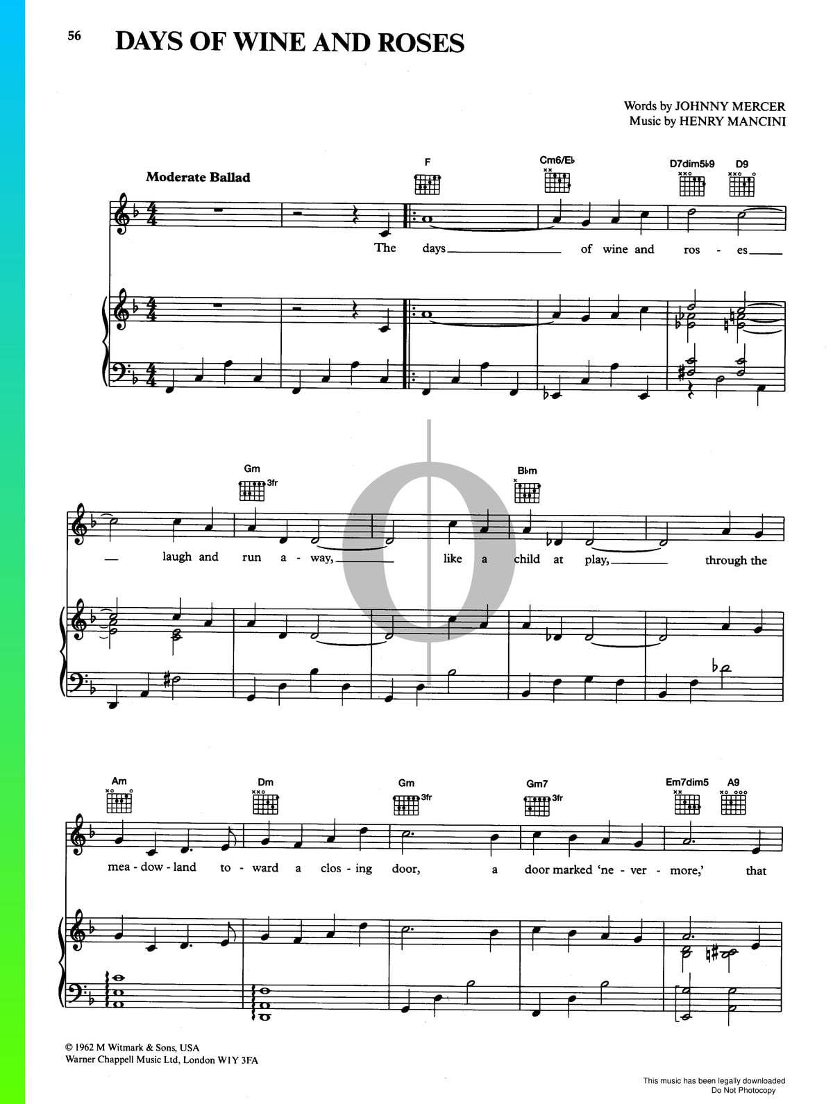 The Days Of Wine And Roses Sheet Music Piano Voice Guitar Pdf Download Streaming Oktav