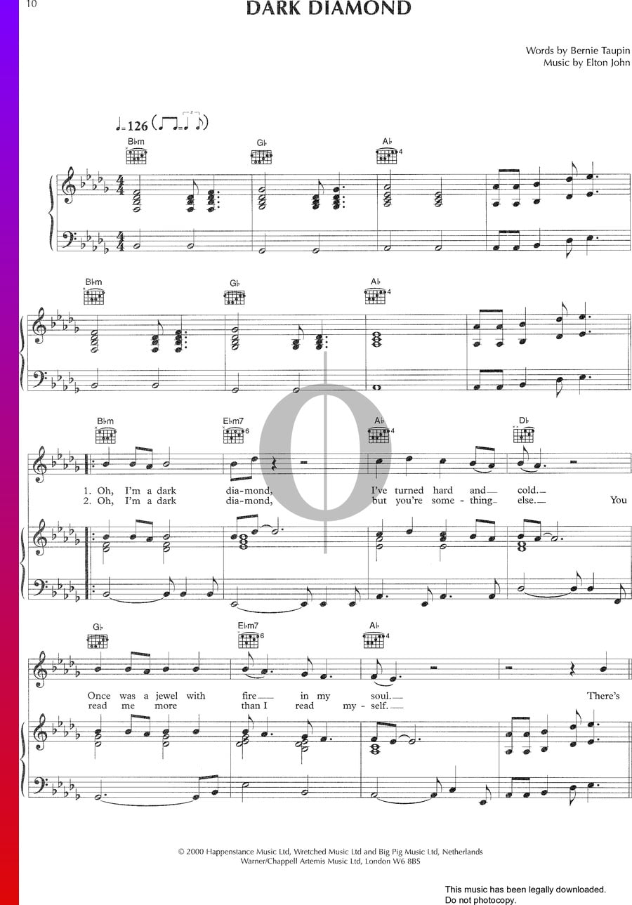 Dark Diamond (elton John) Piano Sheet Music - Oktav