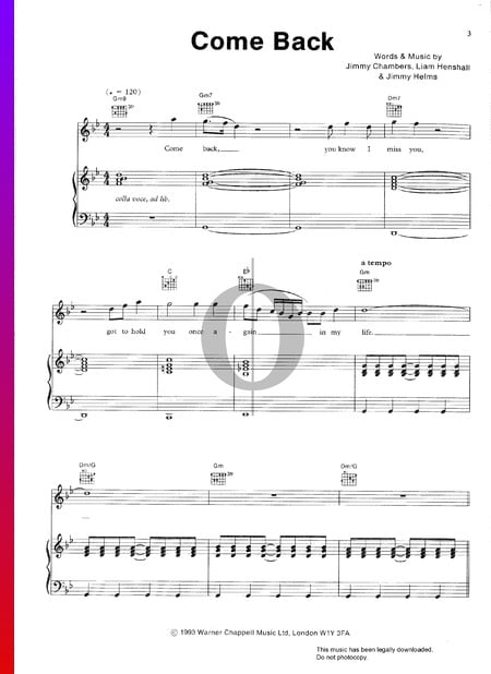 Come Back Sheet Music