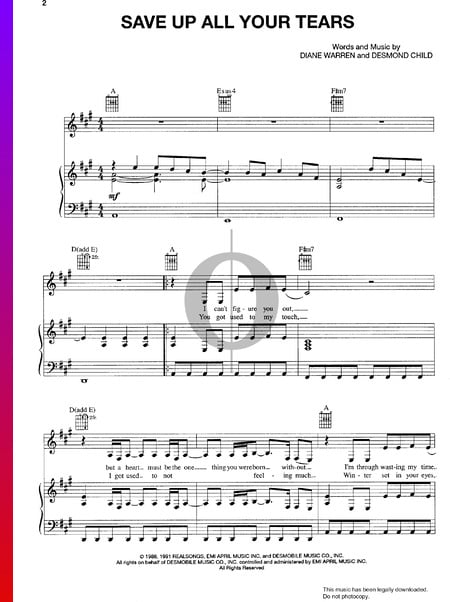 Save Up All Your Tears Musik-Noten