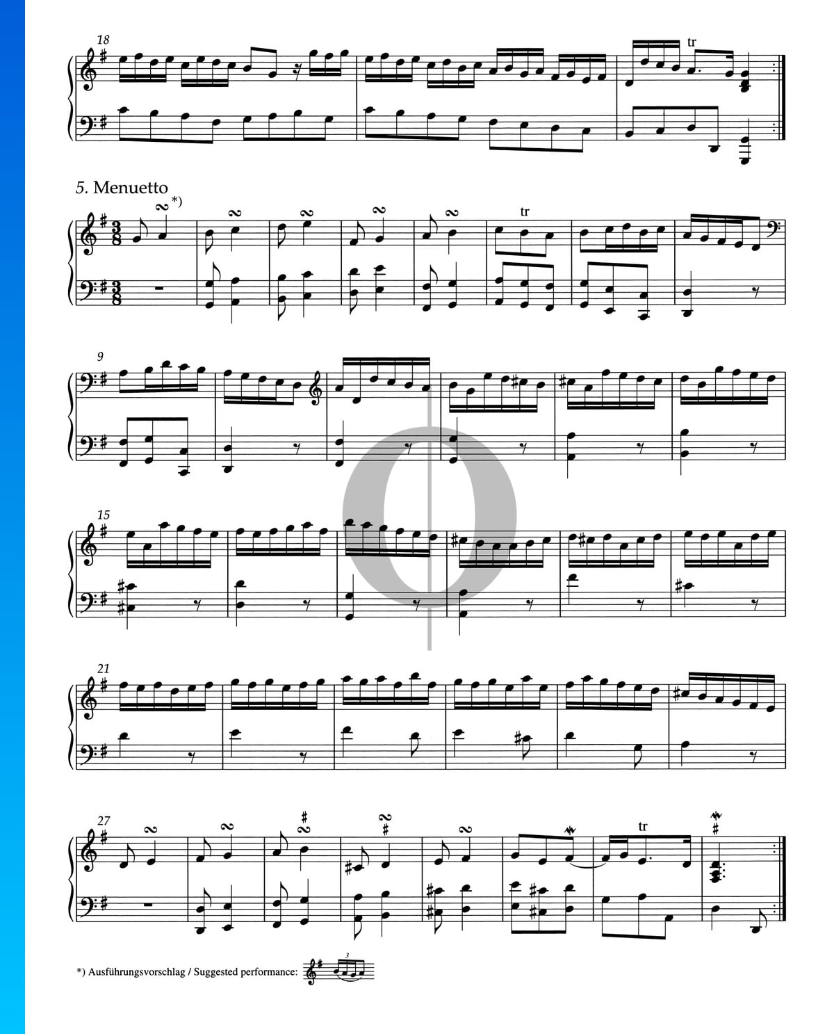 Suite G Major, HWV 441: 5. Menuetto Sheet Music (Piano Solo) - OKTAV