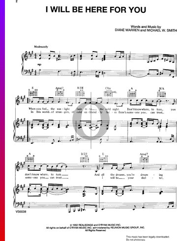I Will Be Here For You Sheet Music