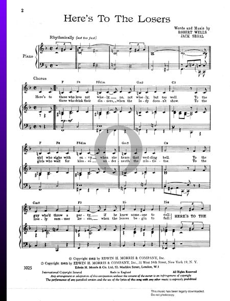 Here's To The Losers Sheet Music