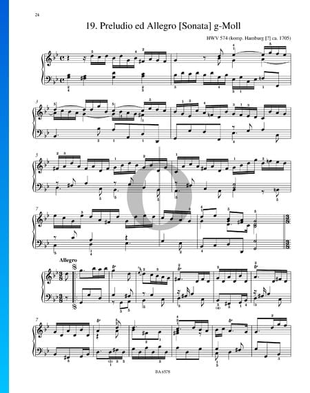 Preludio ed Allegro (Sonata) g-Moll, HWV 574 Musik-Noten