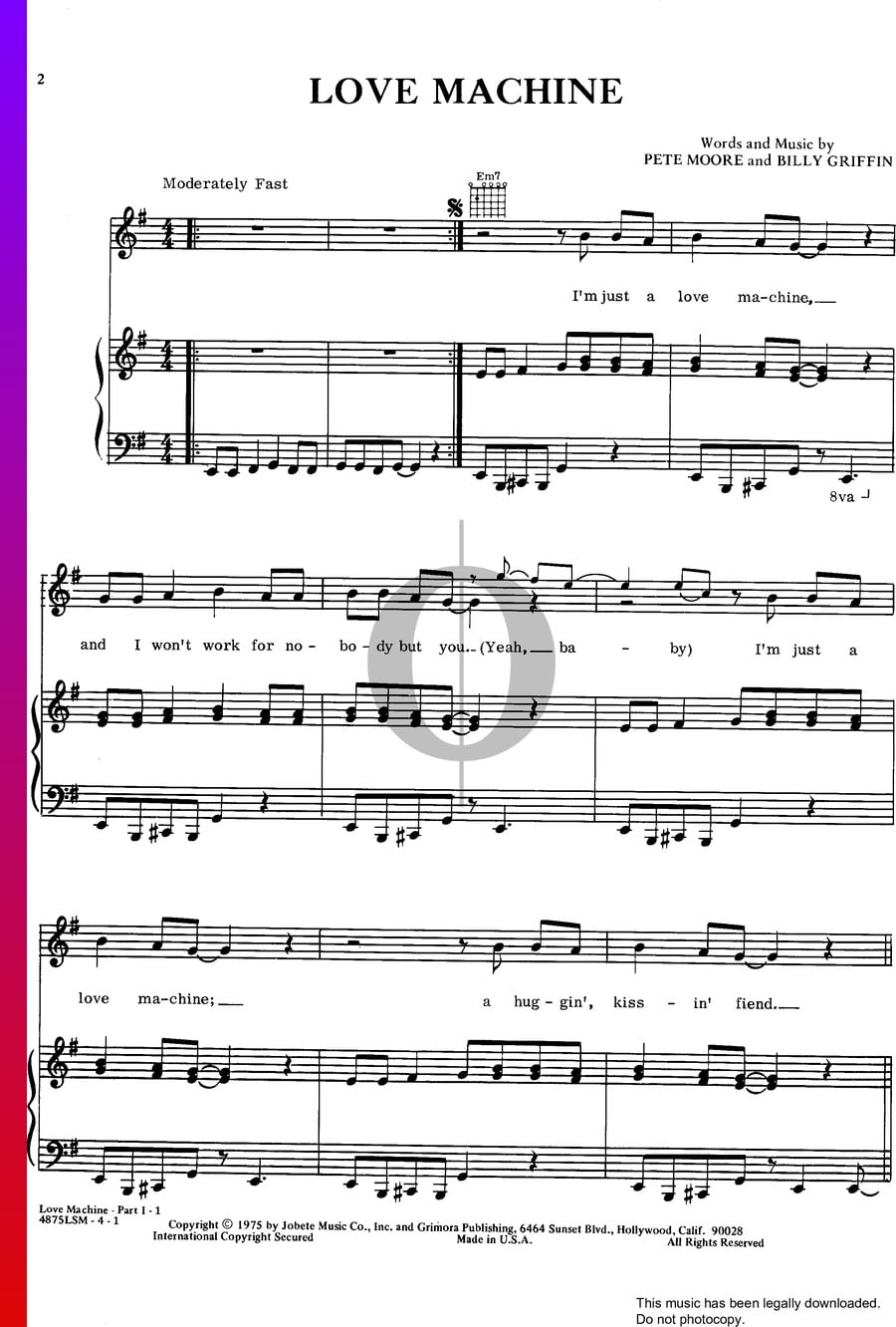 Love Machine (The Miracles) Piano Sheet Music OKTAV