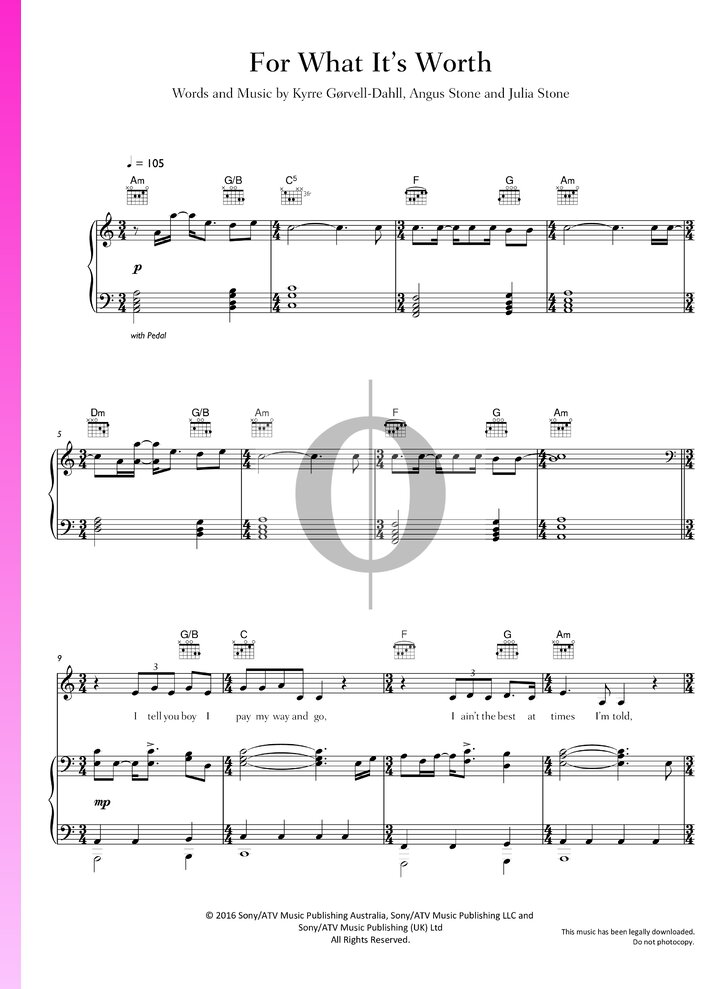 For What It's Worth (Kygo, Angus, Julia Stone) Piano Sheet Music OKTAV