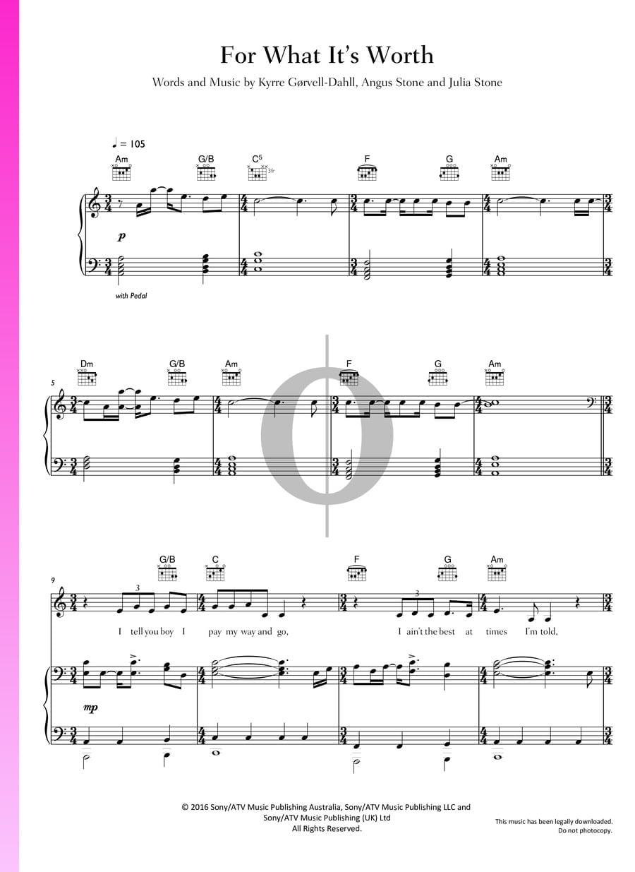 For What It's Worth (Kygo, Angus, Julia Stone) Piano Sheet Music OKTAV