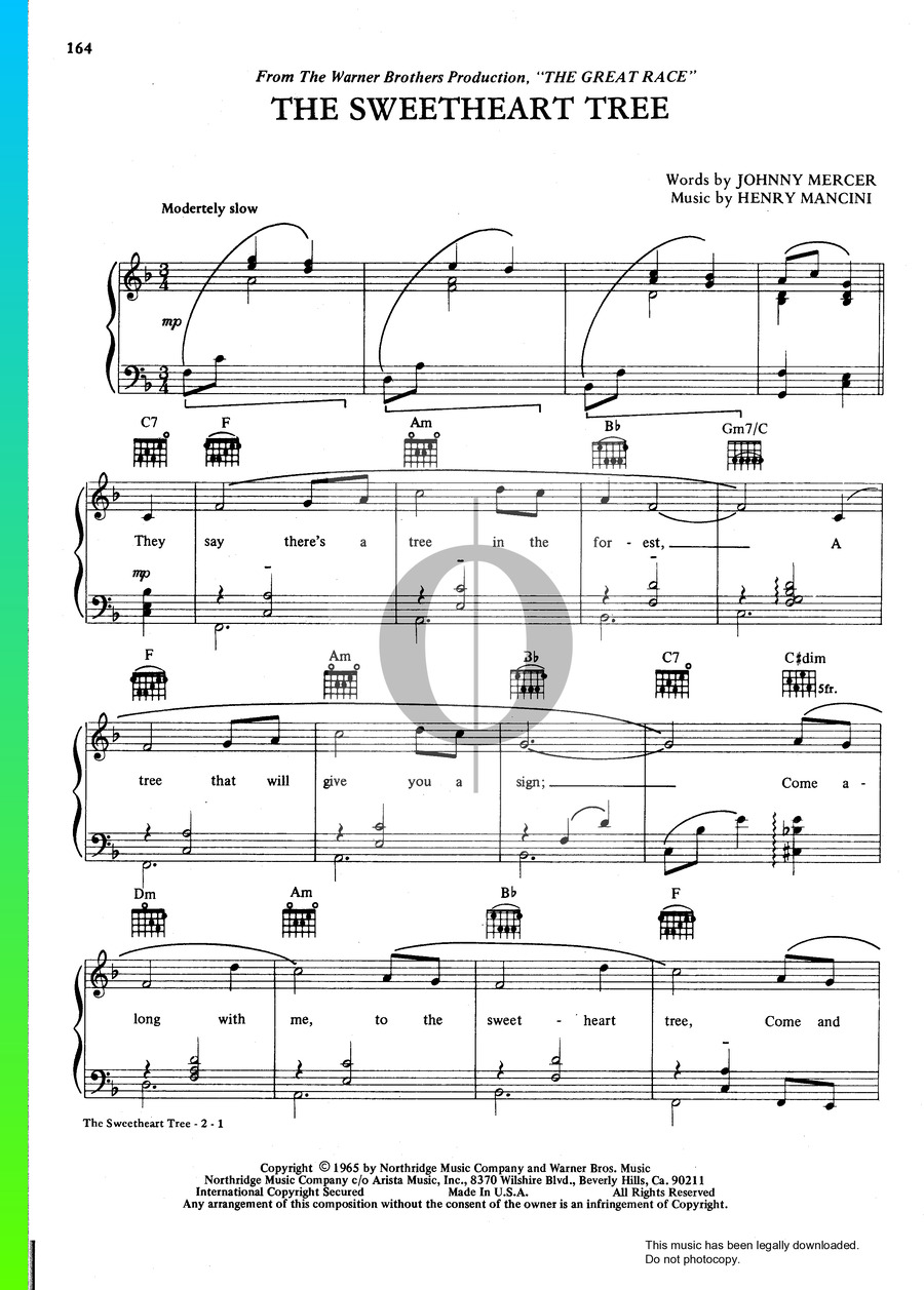 The Sweetheart Tree Sheet Music From The Great Race By Henry Mancini Pdf Download Oktav 