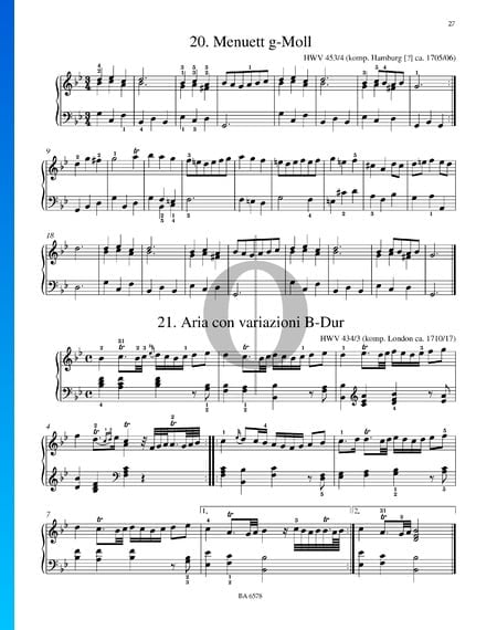Menuet in G Minor, HWV 453/4 Sheet Music