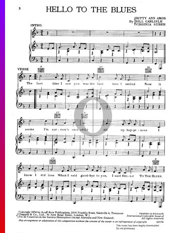 Hello To The Blues Sheet Music