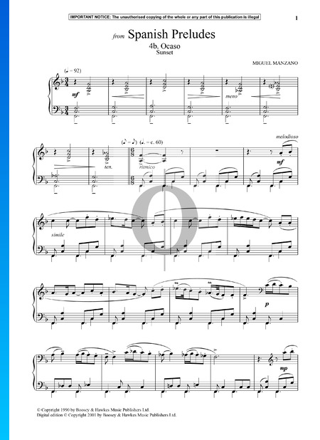 Spanish Preludes: 4b. Ocaso (Sunset) Partitura