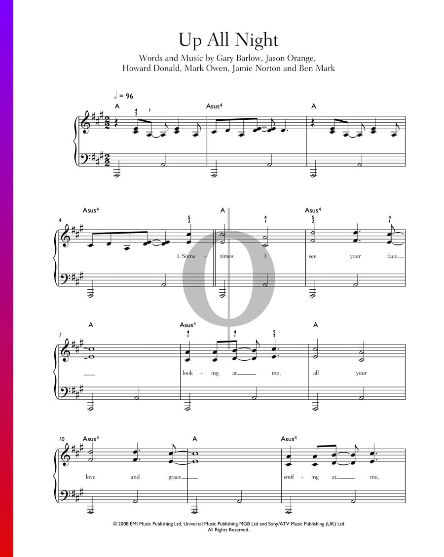 Up All Night (Take That) Piano Sheet Music - OKTAV