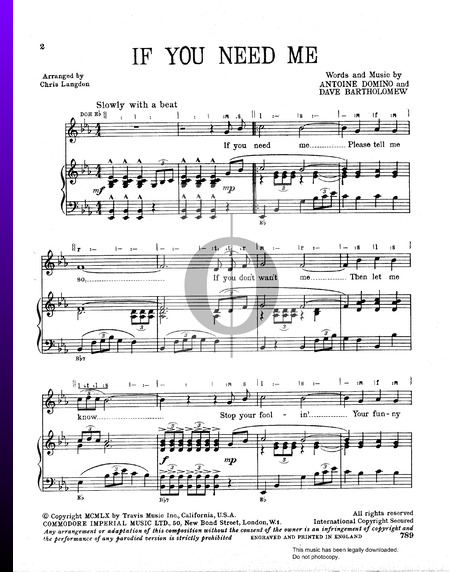 If You Need Me Partitura
