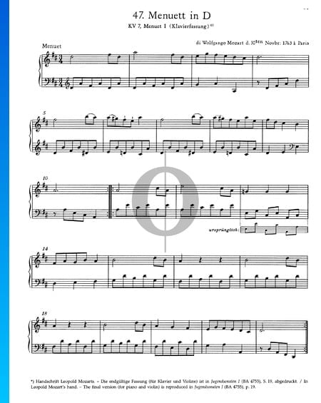 Menuet in D Major, KV 7 I Sheet Music