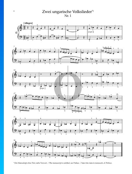 Deux Chansons Populaires Hongroises : No. 1 Allegro Partition