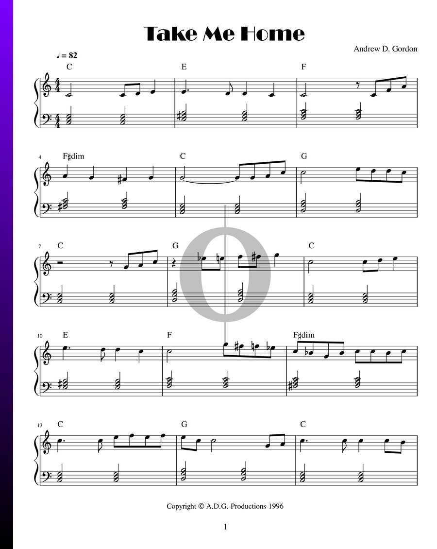 Take Me Home (Andrew D. Gordon) Piano Sheet Music OKTAV