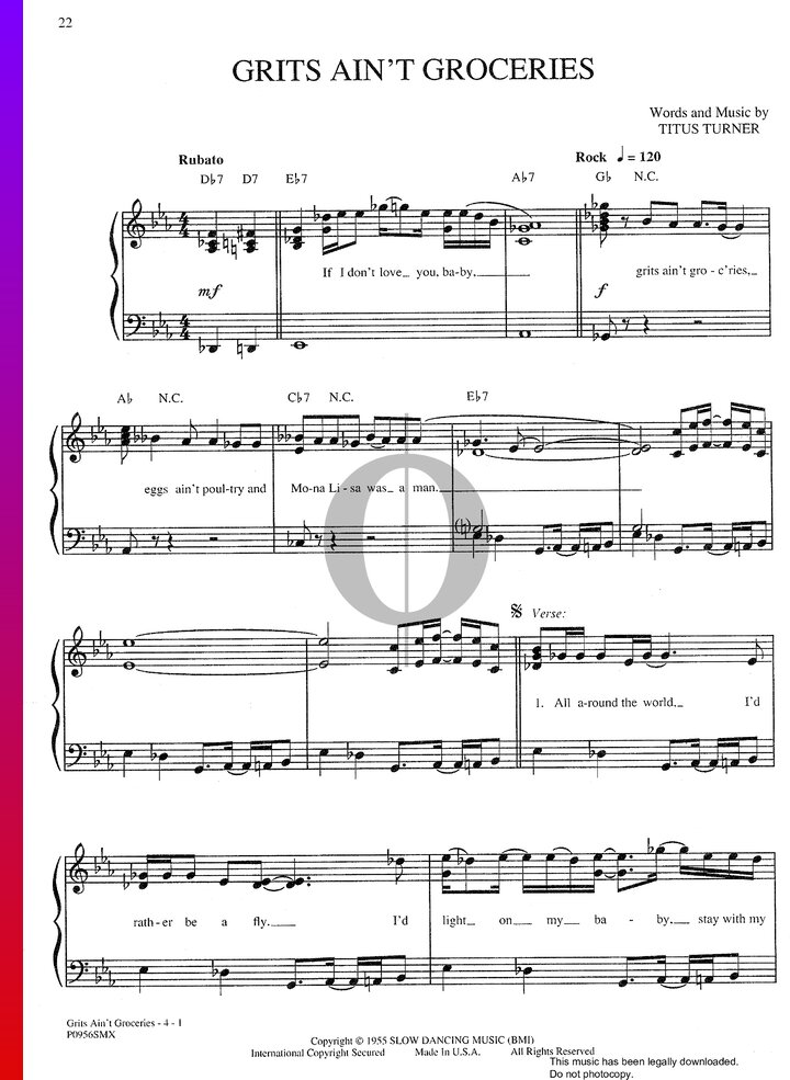 Grits Ain't Groceries (The Commitments) Piano Sheet Music OKTAV