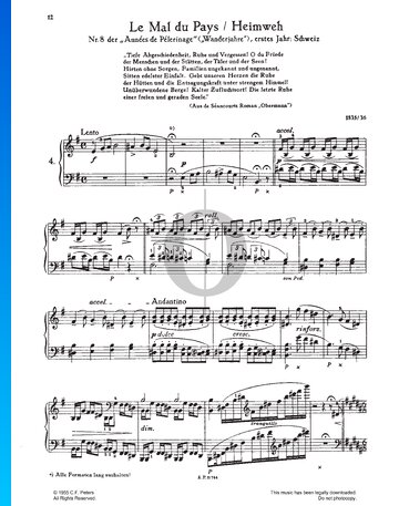 Le Mal du Pays - Heimweh, S. 160: VIII Sheet Music